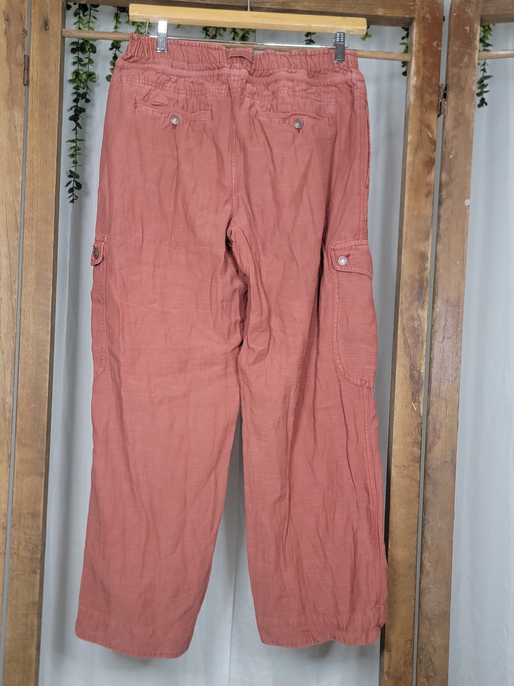 Free People We The Free Dusty Rose Linen Blend Cargo Pants Medium Boho Wide Leg - Picture 5 of 7